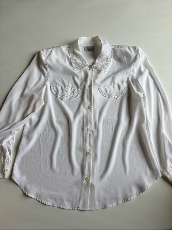 Tops - Vintage Jessica White Lace Collar Blouse Size 14 Secretary Chic